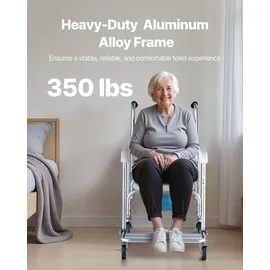 Vevor Nachttoilettenstuhl 159 kg belastbar, rollbare Toilettensitzerhöhung mit gepolsterter Sitzfläche/Rückenlehne/hochklappbarer Fußstütze, a...