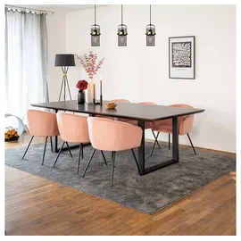 Home Deluxe Essgruppe Eckig AVENCIA inkl. U-Fuß - 240 x 120 cm Dark Oak, (7-tlg), MDF Esstisch mit U-Fuß & Esszimmerstühle für Esszimmer & Wohnzimmer rosa