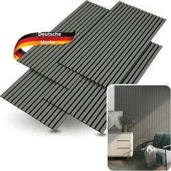 DELUKE® 3D Akustikpaneele 4er Set - Holz Optik Paneele | Akustik Wandpaneele Akustikplatten für Wand Wohnzimmer Flur Küche Lamellenwand Eiche Hellgrau