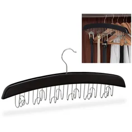 Relaxdays Gürtelhalter Kleiderschrank, Haken für 12 Gürtel, 360° drehbarer Haken, Holz, 17,5x43x5,5 cm, schwarz/Silber