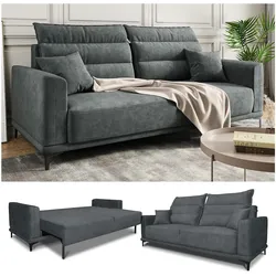 VitaliSpa Schlafsofa Gästesofa Boxspringsofa Caprioli Anthrazit Schlaffunktion 236x100 cm modern Wohnzimmer Sofa Wohnzimmercouch Loungesofa Schlafcouch Klappsofa Taschenfederkern 2-Sitzer