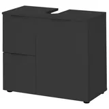 Waschbeckenunterschrank Porto, Schwarz, Metall, 1 Fächer, 2 Schubladen, einzeln stellbar, 70x60x35 cm, Fsc, stehend, Badezimmer, Badezimmerschränke, Waschbeckenunterschränke