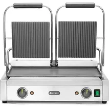 HENDI Kontaktgrill, Doppelversion, Elektrogrill, Tischgrill, Sandwichtoaster, Regelbar bis max. 300°C, Oberseite (H)530mm, Grillfläche 475x230mm, 230V, 3600W, 570x370x(H)210mm, Edelstahl