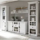 furn.design Wohnwand Hooge, (Wohnzimmer Set 4-teilig in Pinie weiß Landhaus, 293 x 207 cm), mit Flaschenregal und Drehriegeln