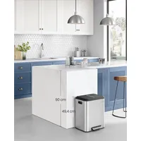 Songmics Mülleimer Küche, Mülltrennsystem 2x15L, 2 Fächer,Stahl,Softclose-Deckel