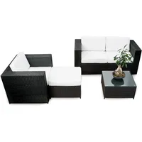 XINRO erweiterbares 12tlg. Polyrattan Lounge Möbel Set Balkon - schwarz - Sitzgruppe Garnitur Gartenmöbel Balkon Lounge Terrasse - inkl. Lounge Sofa + Sessel + Hocker + Tisch + Kissen