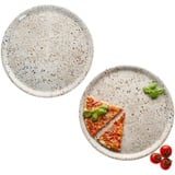 MamboCat 2er Set Pizzateller Stone Drops I Ø 33 cm I für 2 Personen I große Pizzateller aus Porzellan mit 3D Stein-Optik I für Pizzen oder zum Anrichten I XL-Speiseteller, Servierplatte