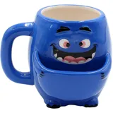 Dekohelden24 Kaffeebecher Kaffeetasse mit Keksfach aus Keramik - Motiv: blaues Monster - Größe: ca. H/Ø: 10 x 7 cm/Fassungsvermögen: 300ml