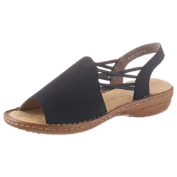 Sandale RIEKER, Damen, Gr. 36, blau (nachtblau), Nubuklederimitat, unifarben, klassisch, Schuhe Damenschuh Riemchensandale Sandale Sommerschuh, Sommerschuh, Sandalette, Keilabsatz, mit Gummizugbändern