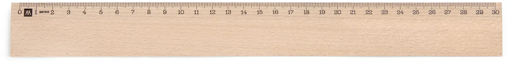 Metrie, Scholar-M30, Holzlineal, 2 abgeschrägte Kanten,beidseitige mm Skala, mit Aufhängebohrung, 30 cm abgeschrägte Kanten: einseitig
