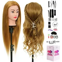 Neverland Frisierkopf 60% Echthaar Friseurkopf 24 Zoll Trainingsköpfe für Friseure Übungskopf Friseursalon Puppenkopf Friseur Mannequin kopf mit Tischhalter + Haar Styling Braid Set