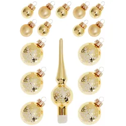 Krebs Glas Lauscha Gold Mini-Dekoset aus Glas, 2cm, 3cm Kugeln, 12cm Spitze, handdekoriert (16)