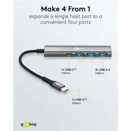 goobay Slim 4-Port, USB-Hub, USB-CTM auf USB-CTM/USB-A, 5 Gbit/s