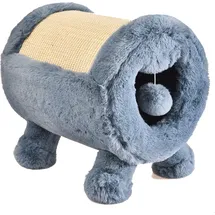 Dehner Premium Lovely Katzen Kratz- und Kuschelhöhle, Ø 30 cm, ca. 40 x 37 cm, Plüsch/Sisal, blau/beige