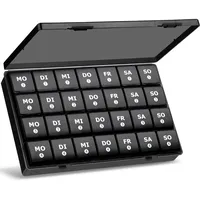 Tablettenbox Monat 28 Tage Pillendose, Medikamentenbox mit 7 Fächer für 4 Wochen für Wöchentlicher Vitamin-Organizer, Nahrungsergänzungsmittel, Fischöl (Schwarz)