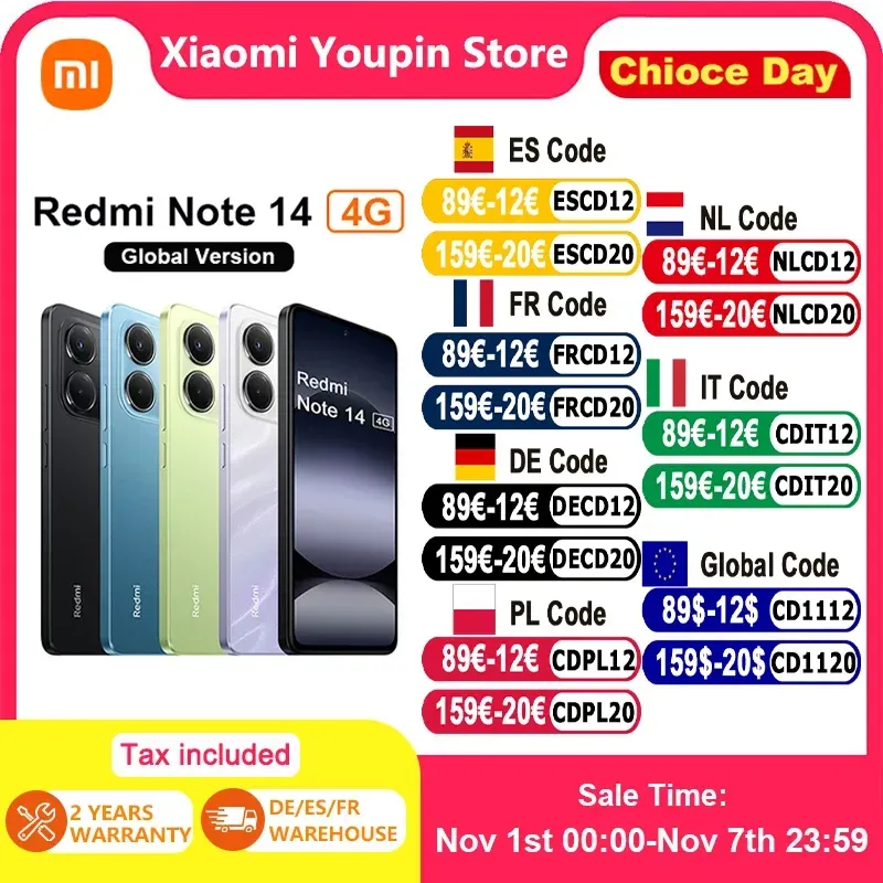 Globale Version Xiaomi Redmi Note 14 4G Smartphone MediaTek Helio G99-Ultra 108MP AI Kamera 5500 mAh Akku 6,67 Globale Version Xiaomi Redmi Note 14 4G Smartphone MediaTek Helio G99-Ultra 108MP AI Kamera 5500 mAh Akku 6,67