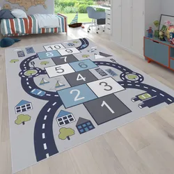 Kinderteppich »Bino 565«, rechteckig, 4 mm Höhe, Kurzflor, Straßen-Spiel-Teppich & Spielmotiv Hüpfkästchen, 71864637-0 grau 4 mm