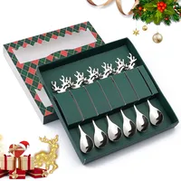 Kleinigkeiten für Adventskalender, panemy Edelstahl Weihnachtslöffel, Wichtelgeschenke Weihnachten, Geschirr Weihnachten, Geschenk Kaffeel Kuchenlöffel Tee Löffel, Marmeladenlöffel (6, S Hirsch)