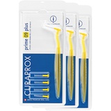 Curaprox Interdentalbürsten CPS 09 prime plus (Bundle 3 Stück), gelb, 0.9 mm Durchmesser, 4 mm Wirksamkeit, Set mit 15 Zahnzwischenraum-Bürsten CPS prime 09 und 3 Halter UHS 451