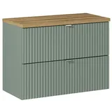 Lomadox Waschtischunterschrank 80cm in grün und Eiche
