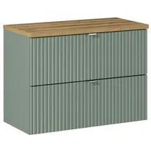 Lomadox Waschtischunterschrank 80cm in grün und Eiche