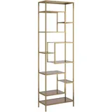 Kare Regal Gold, Hellbraun, Glas, 10 Fächer, 60x195x30 cm, Wohnzimmer, Regale, Bücherregale