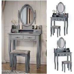 Vicco Schminktisch Frisiertisch Kosmetiktisch Meghan Grau Schminkspiegel Hocker 75x147 Barock Schlafzimmerkommode Schminkkommode Schwenkspiegel Schublade Aufbewahrung Frisierkommode Make-Up-Tisch