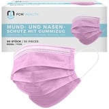 Mea Vita medizinischer Einweg Mund- und Nasenschutz Typ IIR, 50er Pack, 3-lagig, EN-14683, Einweg Maske, Gummizug (Rosa)