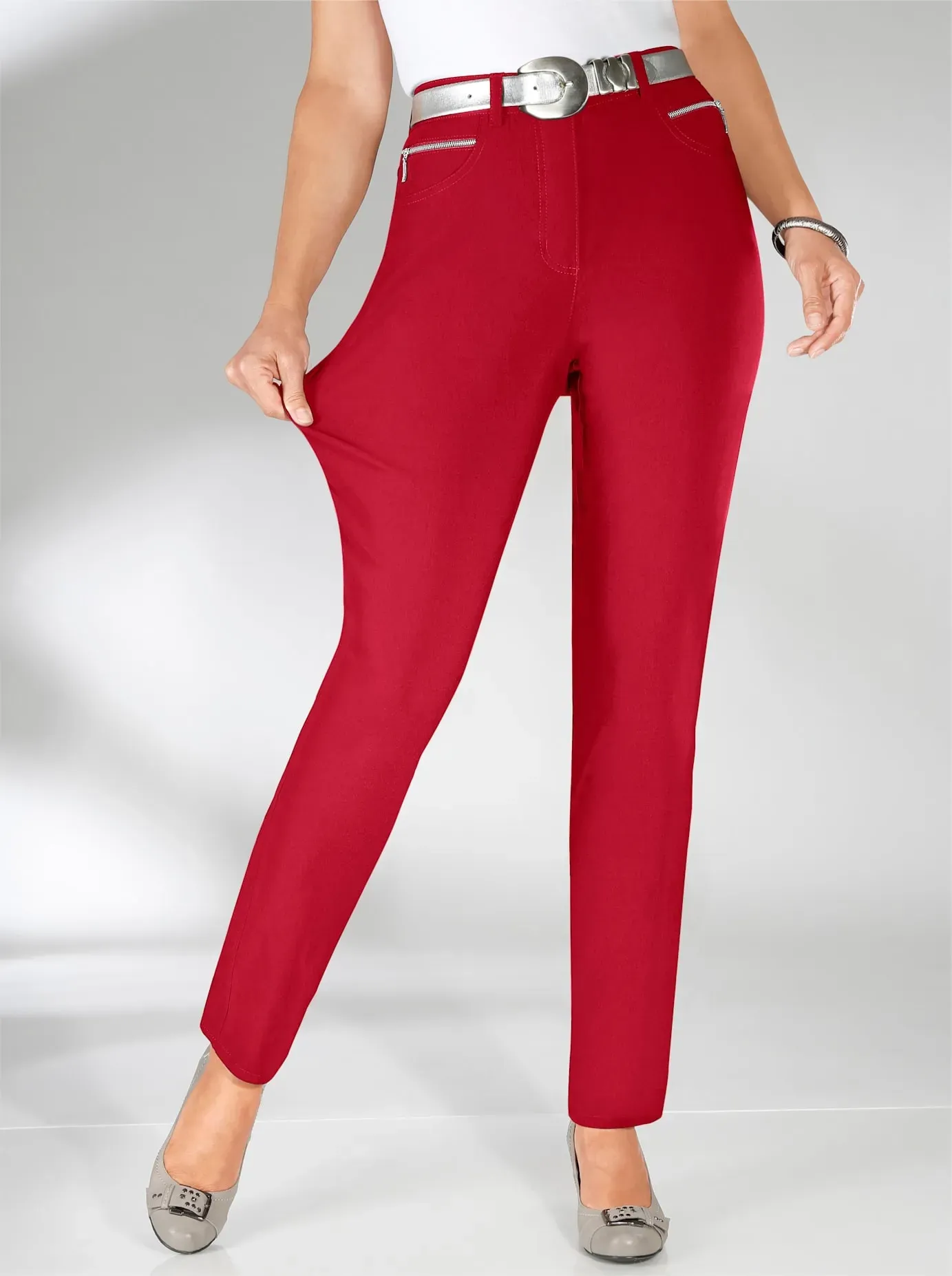 Stretch-Hose STEHMANN, Damen, Gr. 108, Langgrößen, rot (kirschrot), 72% Viskose, 25% Polyamid, 3% Elasthan, unifarben, lang, Hosen