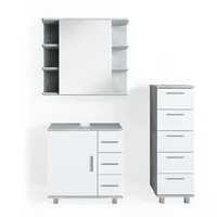 Vicco Badmöbel-Set Ilias Beton/Weiß 3 Teile mit Midischrank