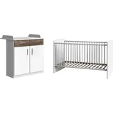 WIMEX Babymöbel-Set WIMEX "Joker", weiß (weiß, flagstaff eiche), B/H: 70cm x 140cm, Holzwerkstoff, Schlafzimmermöbel-Sets, Bett + Wickelkommode