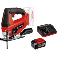 Einhell Akku-Stichsäge TC-JS 18 Li Power X-Change (Li-Ion, 18V, 20 mm Hubhöhe, max. 45° Schrägschnitte, Pendelhubfunktion, werkzeuglose Sägeblattaufnahme, inkl. Sägeblatt, 5.2 Ah Akku und Ladegerät)