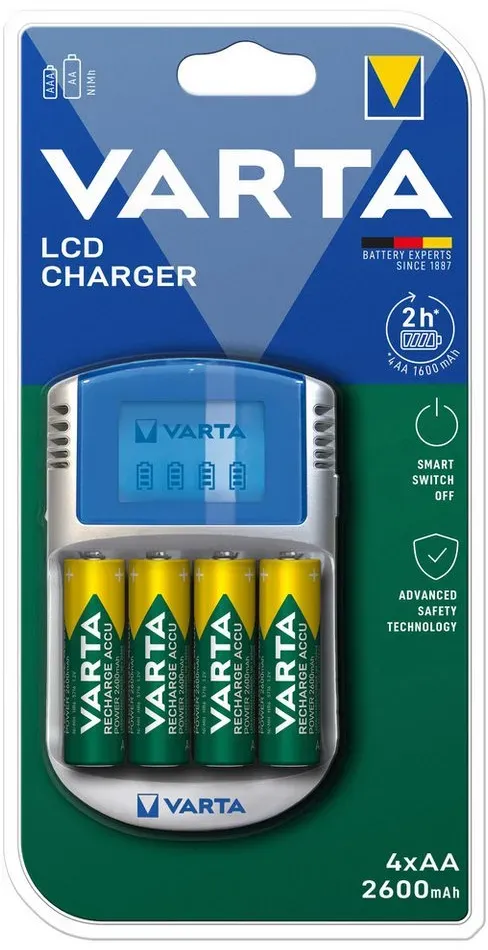 VARTA Ladegerät Power LCD Charger, inkl. 4 AA Akkus Akku