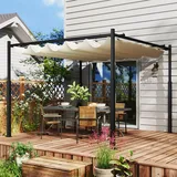 Outsunny Pergola Ca. 3x3m Garten Pavillon, Terrassendachung Aus Metall, Gartenpavillon Mit Verstellbares Dach, Freistehend, Uv Schutz 30+, Für Terrasse Und Garten, Cremeweiß