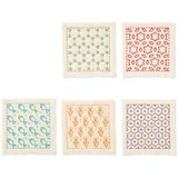 OM System Olympus Thread Hitomezashi Sashiko Stickpackung Untersetzer ecru 5Stk mit dünnem Sashiko Garn Stoff bedruckt