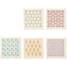 OM System Olympus Thread Hitomezashi Sashiko Stickpackung Untersetzer ecru 5Stk mit dünnem Sashiko Garn Stoff bedruckt