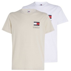 Tommy Jeans T-Shirt »TJM SLIM 2PACK S/S FLAG DNA TEE«, (Packung, 2er), mit großem Logodruck auf der Brust, Gr. XL, Newsprint, , 59290305-XL