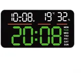Digitale LED-Wanduhr mit großem Display, zwei Alarmeinstellungen, Countdown-Timer, Stoppuhr, digitalem Kalender und Umweltfunktionen (grün)