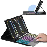 für iPad Pro 11 Zoll (M4) 2024 Hülle mit Abnehmbare Tastatur : DIY 3-Zonen 7-Farbiger Beleuchtung Tastatur Hülle mit Touchpad für iPad Pro 11" 2024 (M4) - iPad QWERTZ-Layout Tastatur mit Stifthalter