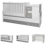 Lorelli Babybett, Jugendbett 3 in 1 Mini Max umbaubar, für 2 Kinder gleichzeitig weiß dunkelgrau