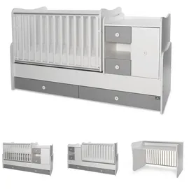 Lorelli Babybett, Jugendbett 3 in 1 Mini Max umbaubar, für 2 Kinder gleichzeitig weiß dunkelgrau