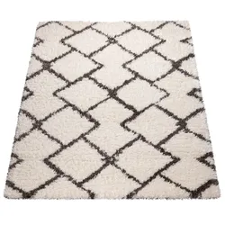 Hochflor-Teppich PACO HOME "Maghreb 76", beige, B:200cm H:44mm L:200cm, Polyester, Teppiche, modernes Gitter Design, weich und flauschig