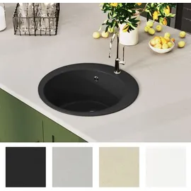 vidaXL Granitspüle rund grau links Einbauspüle Handbetätigung 505 x 505 mm