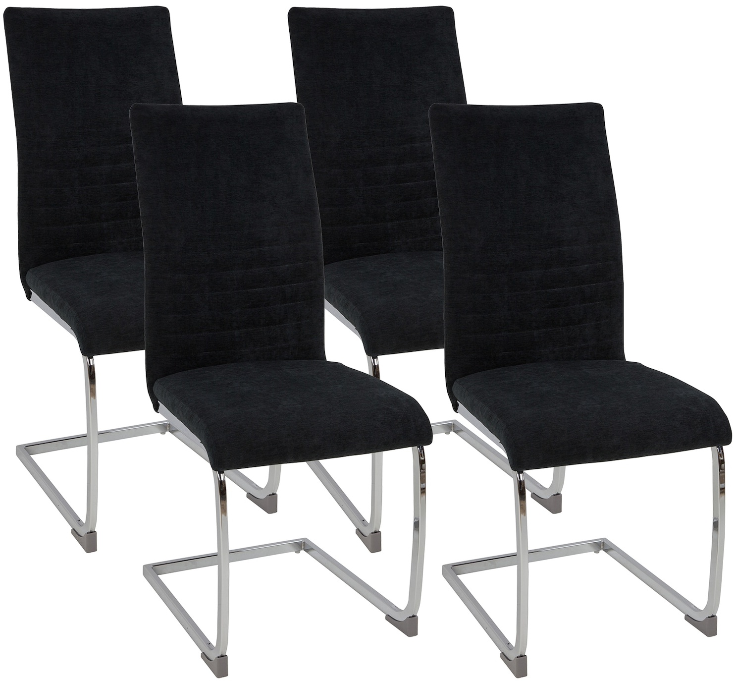 Freischwinger Stühle 4er Set LUGANO, Schwarz - Esszimmerstuhl Schwingstuhl mit modernem Design, Stoff-Bezug, dicke Polsterung - Küchenstuhl, Polsterstuhl, Stuhl Esszimmer oder Esstisch Stuhl