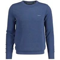 GANT Strickpullover mit Label-Stitching Modell PIQUE C-NECK«, Baumwolle Jeansblau melange, M