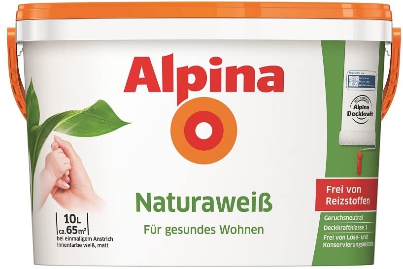 Alpina NaturaWeiss, Wandfarbe weiß matt 10 L., für Allergiker geeignet