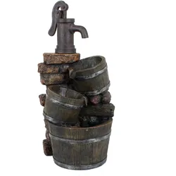 Brunnen VENETIEN in Holz-/Steinoptik mit Kaskade