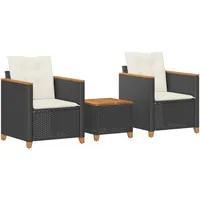 vidaXL 3-tlg. Bistro-Set mit Kissen Schwarz Poly Rattan Akazienholz