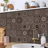 Fliesenaufkleber Kaffee Braun Mandala Klebefliesen Wasserdicht Fliesenaufkleber Bad Fliesenaufkleber Küche Fliesenfolie Mosaikfliesen für Schrank Möbel Küchenrückwand Folie 24 Stück/10x10cm