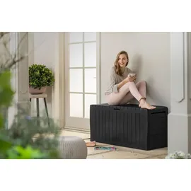 KETER Marvel Plus Aufbewahrungsbox, 270L Fassungsvermögen, wetterfest & langlebig, Sitzgelegenheit für 2 Personen, Grau, ideal für Garten, Terrasse & Balkon